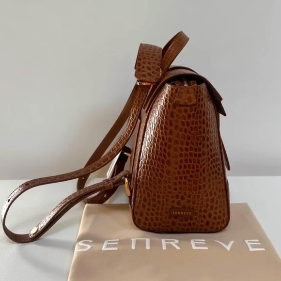 Senreve Midi Maestra Dragon / Chestnut / Gold Leather Top Handle Bag / Backpack - Picture 12 of 14